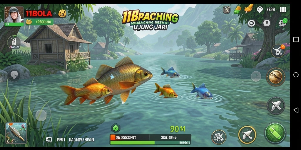 Tampilan gameplay <strong>11BOLA</strong> yang menampilkan keseruan memancing di laut.