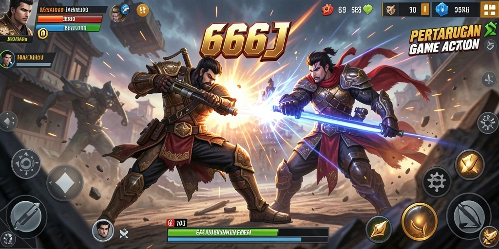 Screenshot gameplay 666J menampilkan aksi pertempuran yang intens.
