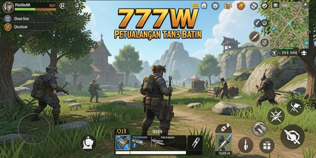 Screenshot gameplay 7777W yang menampilkan eksplorasi dunia terbuka.