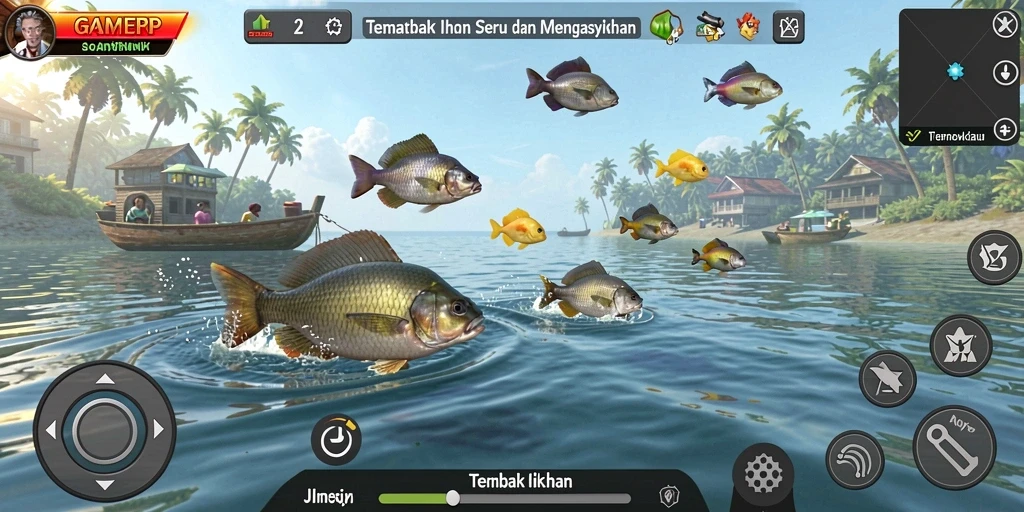 Gameplay seru menembak ikan di bawah laut.