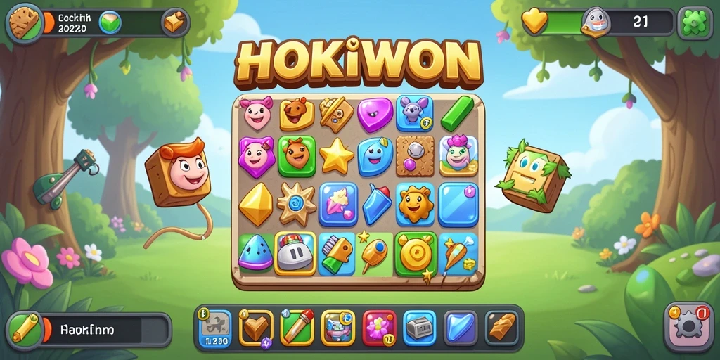 Tampilan gameplay HOKIWON dengan aksi Match-3 yang menarik.
