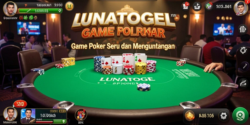 Tampilan gameplay seru LUNATOGEL saat pemain berkompetisi di meja Poker.