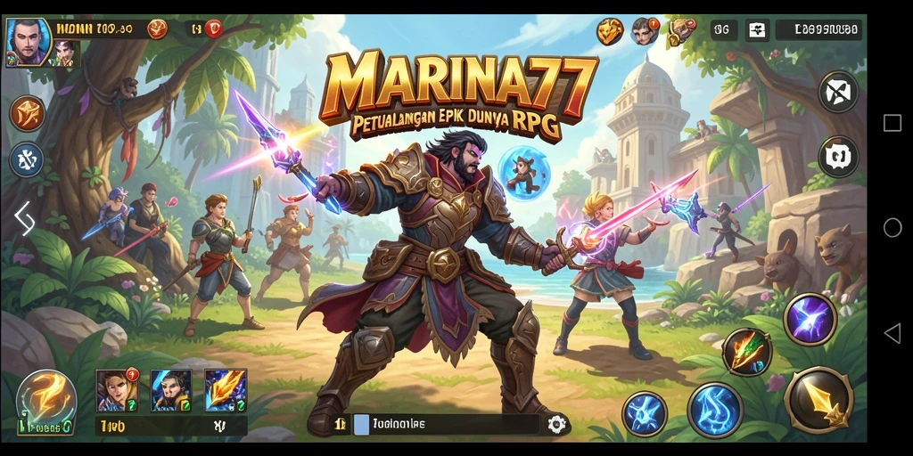Screenshot utama MARINA77 menampilkan aksi epik dalam gameplay RPG.