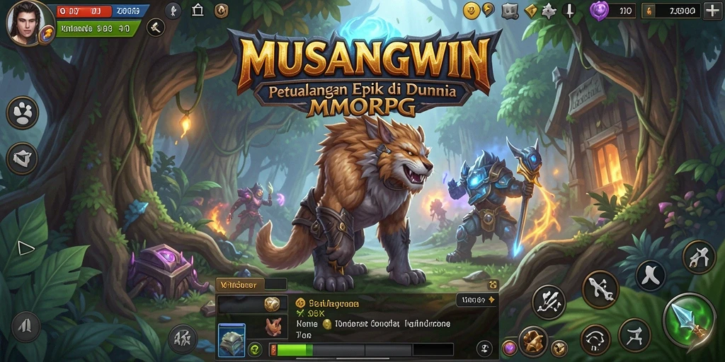 Tangkapan layar MUSANGWIN menampilkan aksi pertempuran MMORPG yang intens.