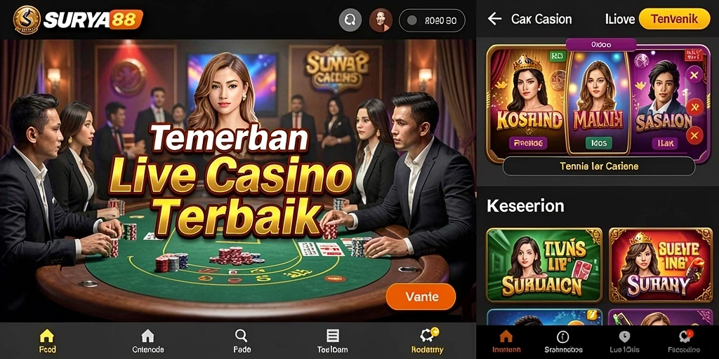 Screenshot SURYA88 menampilkan dealer langsung sedang menjelaskan permainan Live Casino.