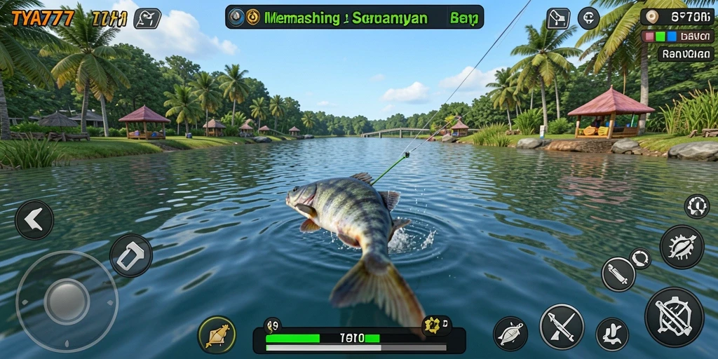 Screenshot dari gameplay TYA777 yang menunjukkan aksi memancing seru.