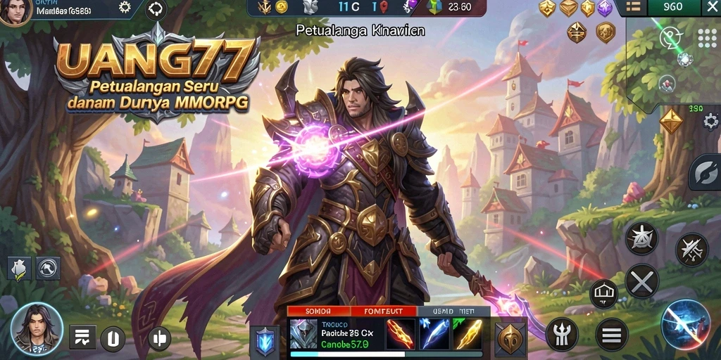 Tangkapan layar menunjukkan aksi seru di dalam UANG77, eksplorasi dunia MMORPG.